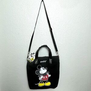 ANELLO Disney Mickey Mouse Black Canvas‎ Bag Purse NWT